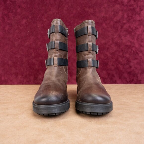 Lucky Brand Wmn Cheviss Brown Leather Zip Moto Ankle Boots 8.5US EUR 39.5 - Picture 3 of 8